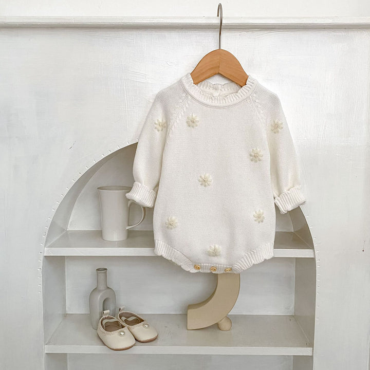 【73-90】花柄長袖ニットロンパース