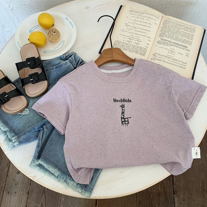 【90-140】giraffeプリントTシャツ