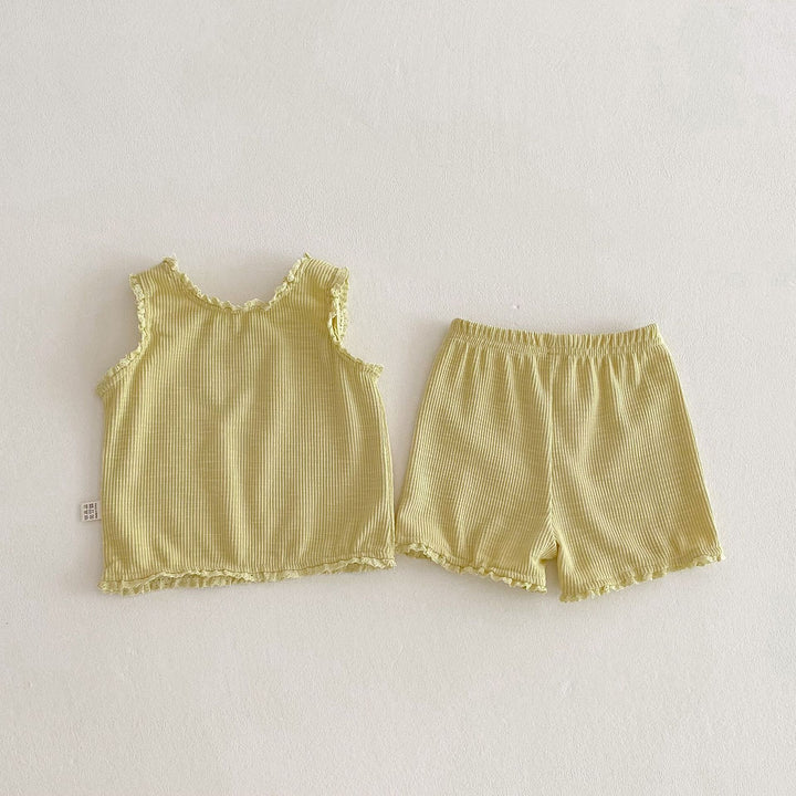 【73-100】フリルデザインノースリーブ×ショートパンツセット