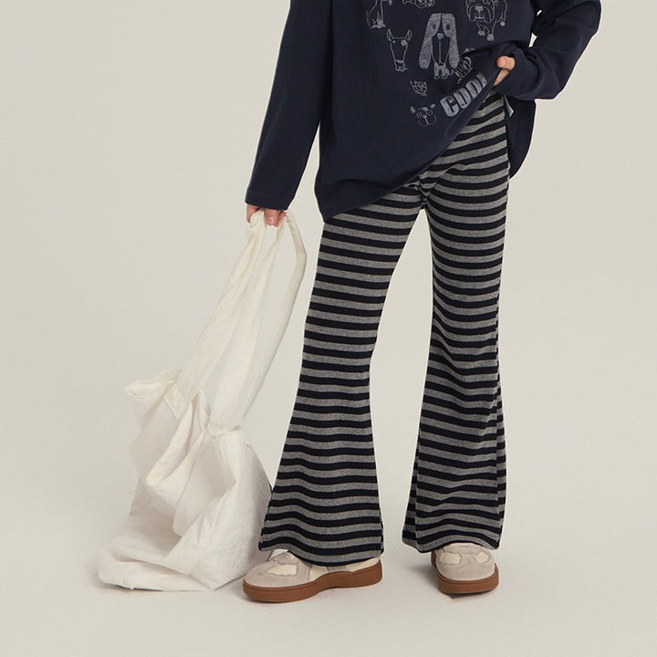 【90-150】ボーダー柄フレアロングパンツ