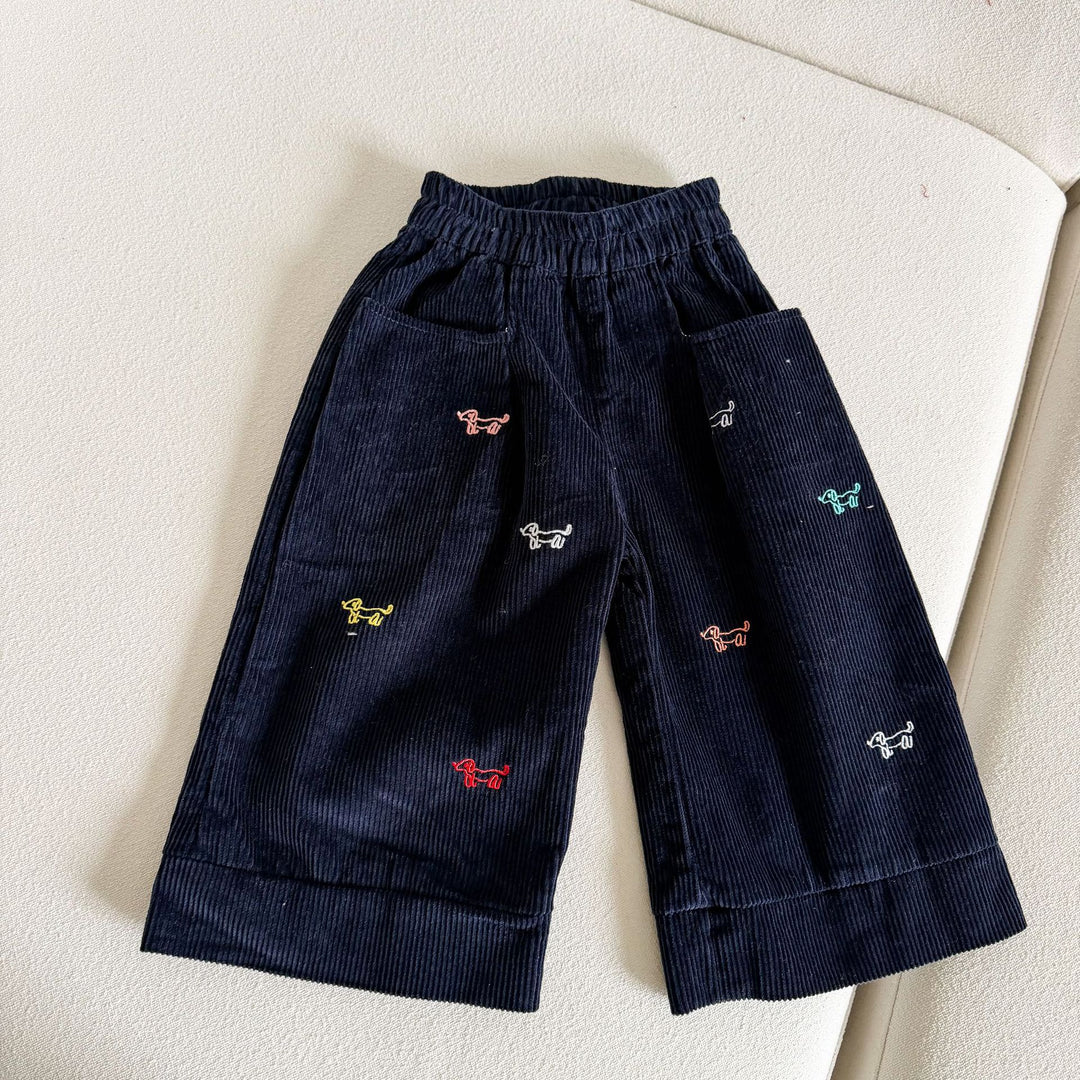 【80-150】ドッグ刺繍コーデュロイパンツ
