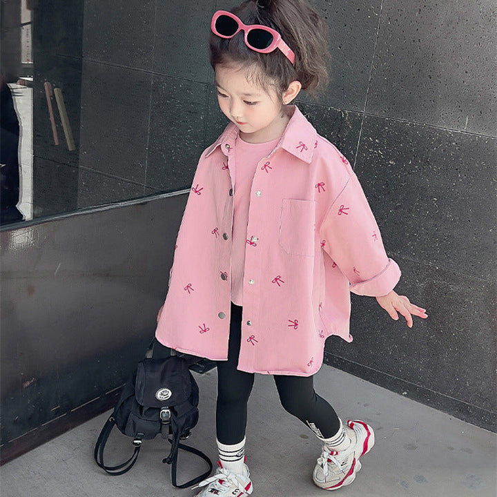 【90-140】リボン柄オーバーサイズシャツ