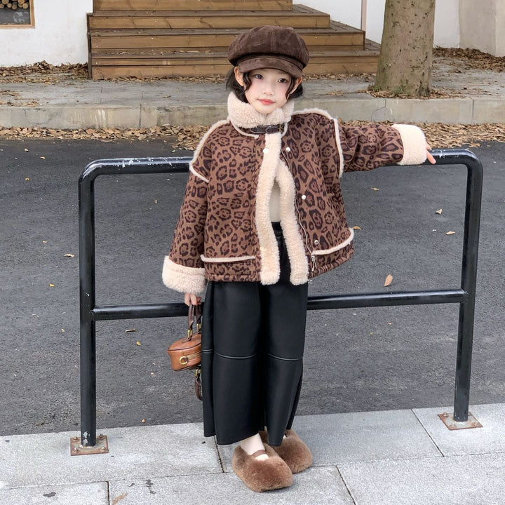 【90-140】ボアデザインレオパード柄ショートコート