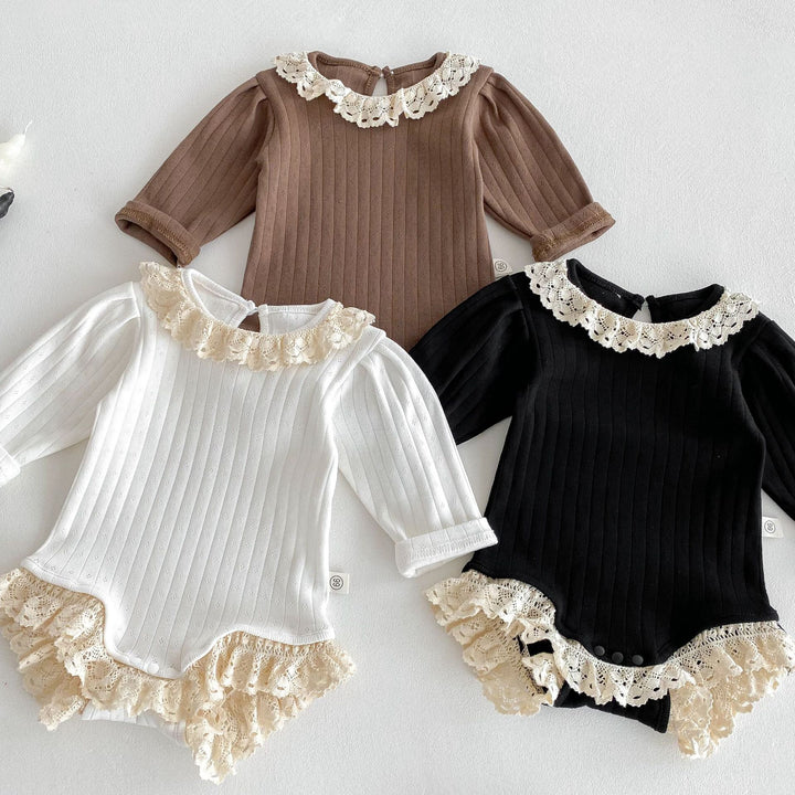 【73-90】レースデザイン長袖リブロンパース