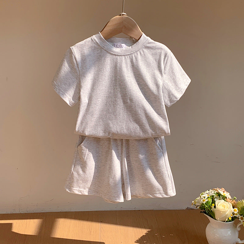 【90-150】シンプルカラーTシャツ×ハーフパンツセット