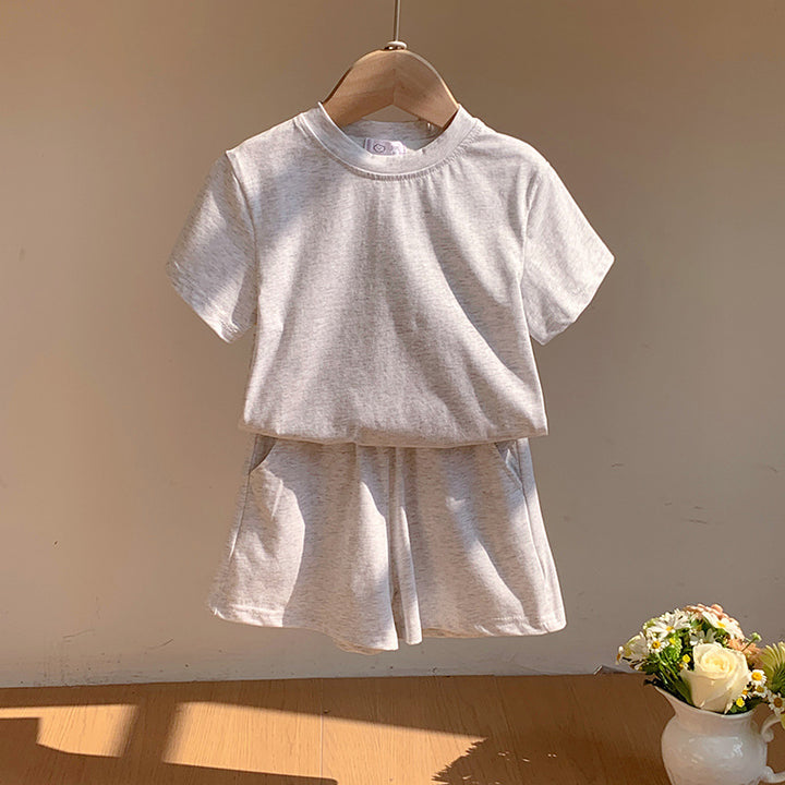 【90-150】シンプルカラーTシャツ×ハーフパンツセット