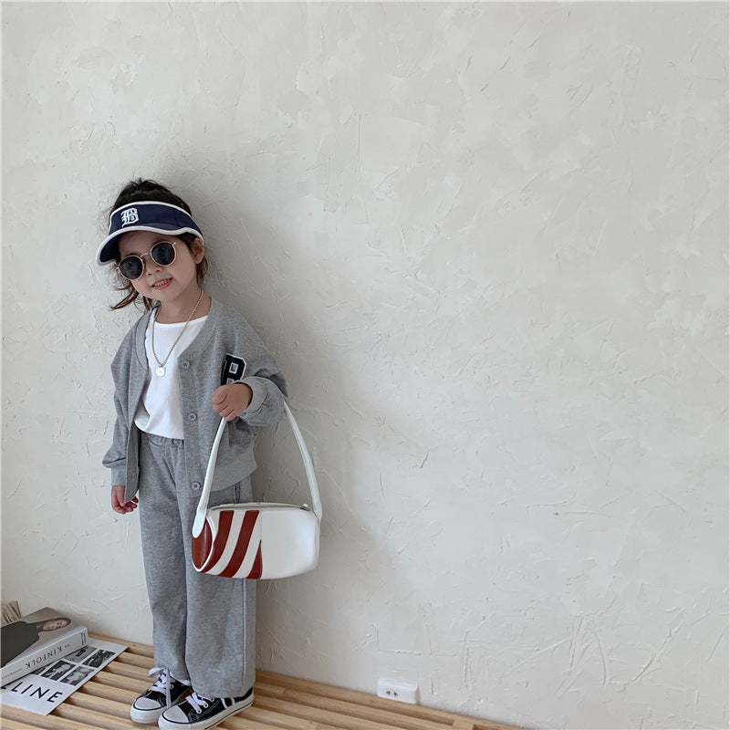 【80-130】Vネックカーディガン×ロングパンツセット