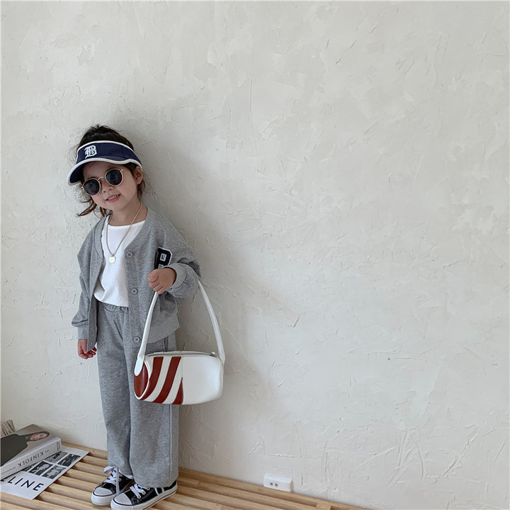 【80-130】Vネックカーディガン×ロングパンツセット