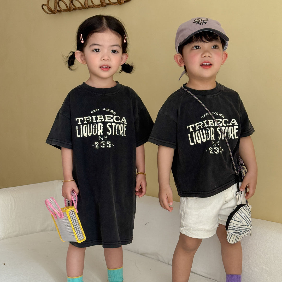 【80-150】ユーズド風ロゴデザインTシャツ