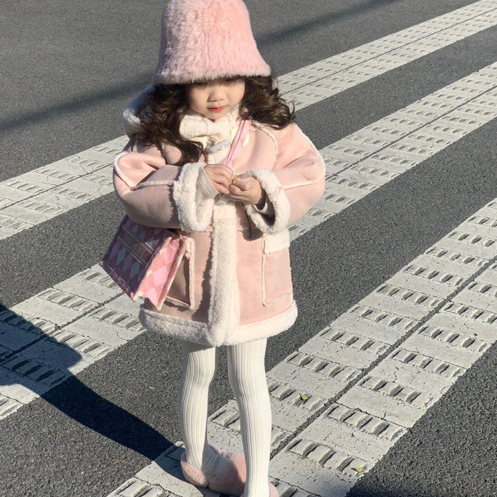 【90-140】フード付きカラーフェイクムートンショートコート