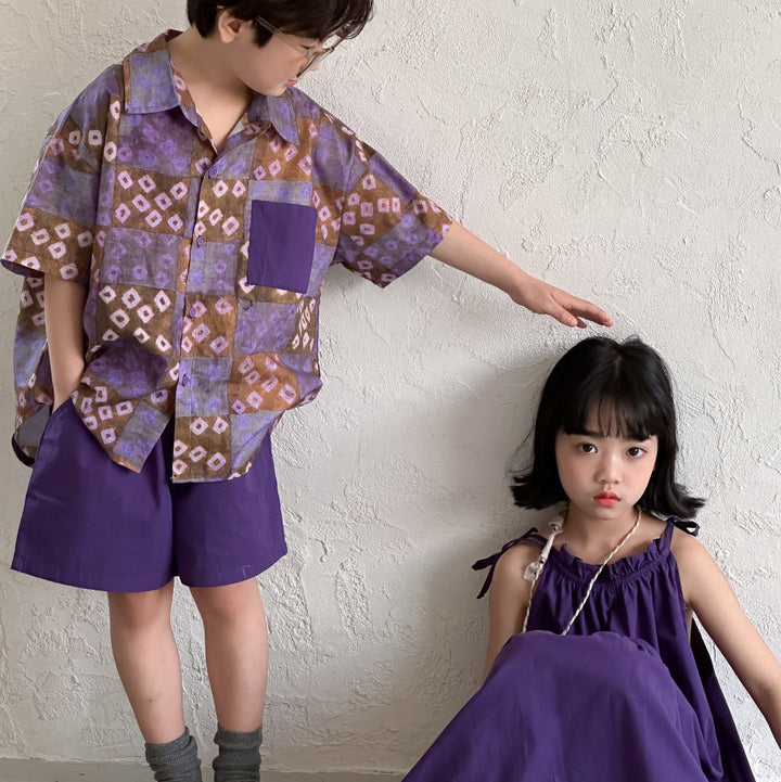 【90-150】柄シャツ×ハーフパンツセット