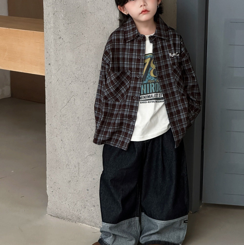 【90-150】ヘムデザインワイドデニムパンツ