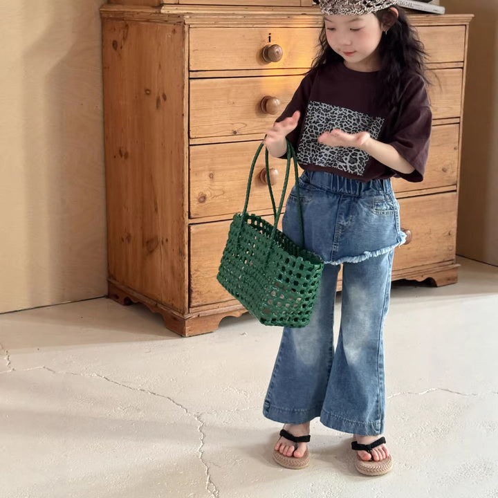 【100-130】レイヤード風フレアデニムパンツ
