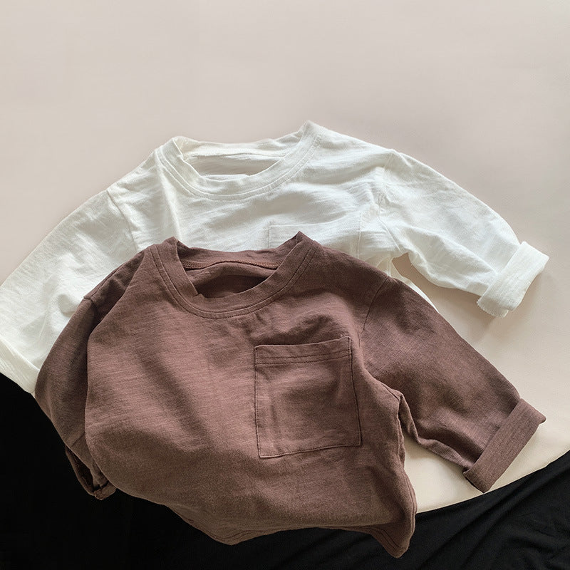 【80-130】シンプルポケットデザイン長袖トップス