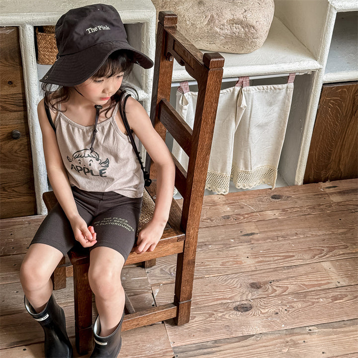 【80-130】英字ロゴデザインハーフレギンスパンツ