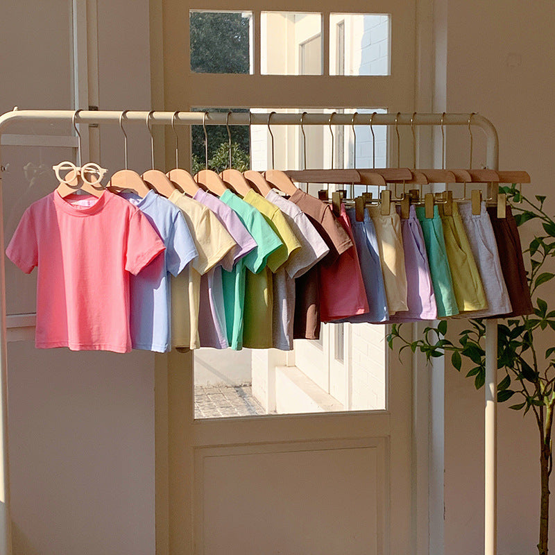 【90-150】シンプルカラーTシャツ×ハーフパンツセット