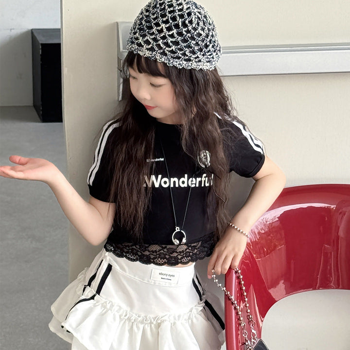 【100-150】レースヘムショート丈Tシャツ