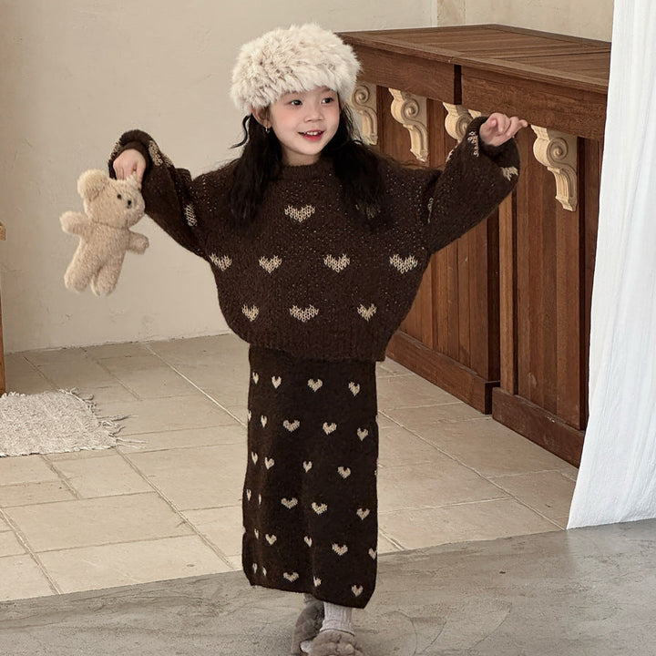 【90-150】ハート柄ニットロングスカート