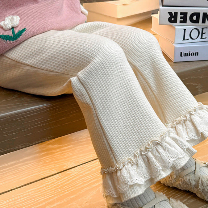 【90-140】レースヘムフレアロングパンツ