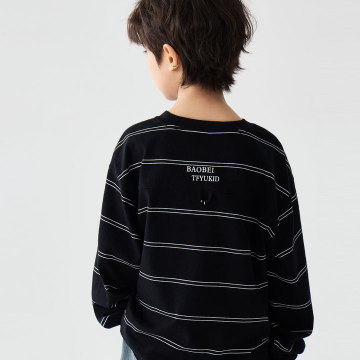 【100-150】ボーダーデザインロングTシャツ