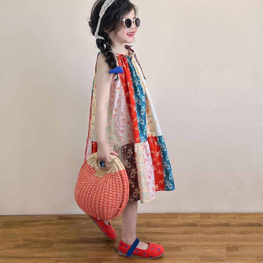 【90-140】花柄切替デザインワンピース