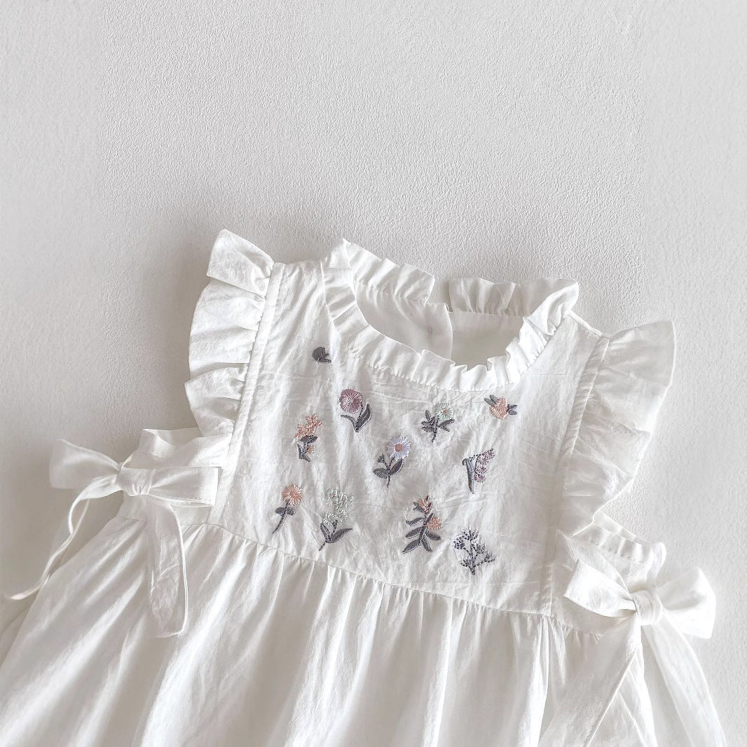 【73-90】花柄刺繍ノースリーブロンパース