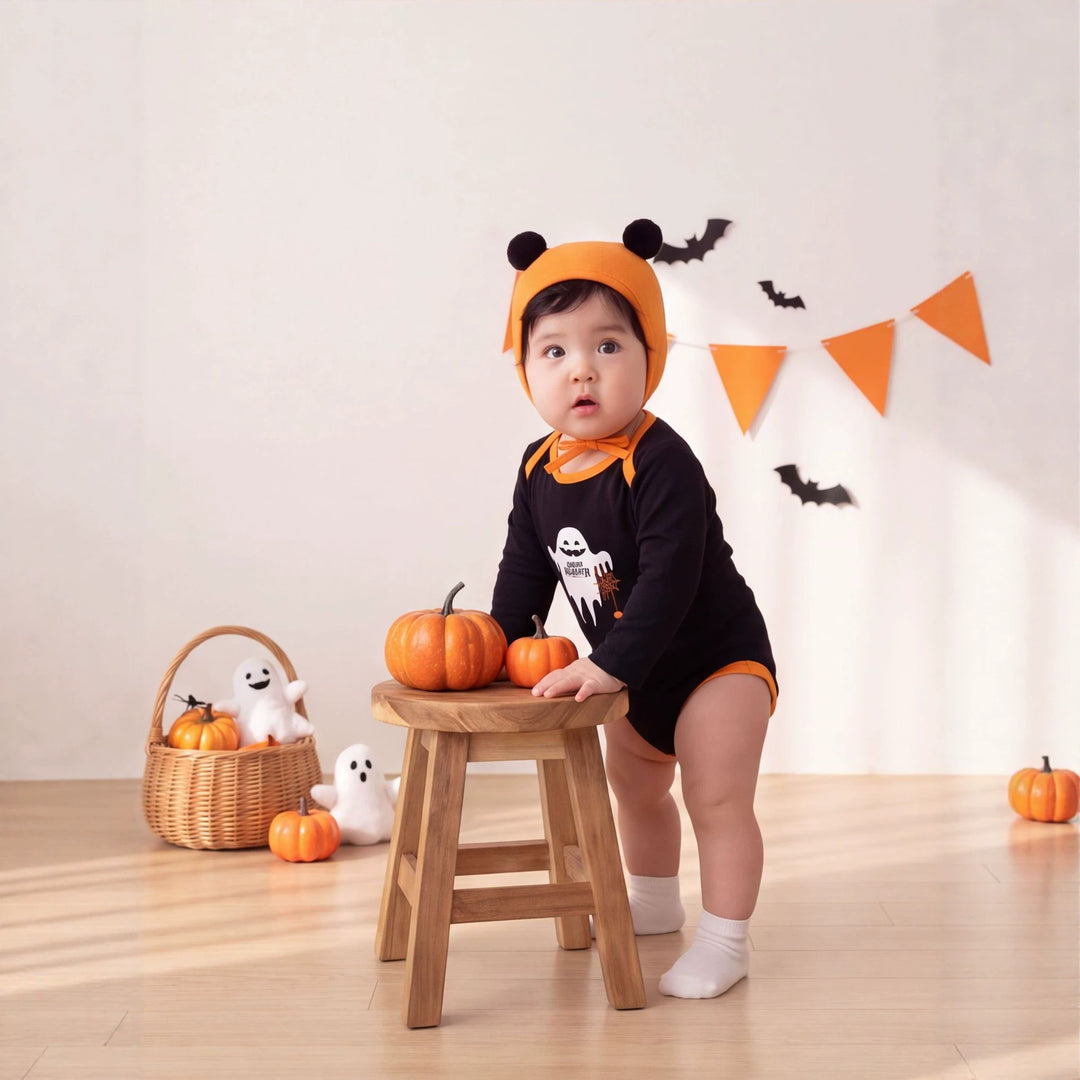【73-90】ハロウィンデザイン長袖ロンパース