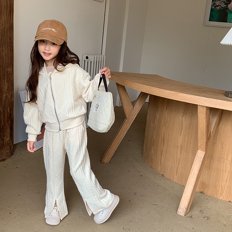 【90-150】フルジップフーディーニットパーカーセットアップ