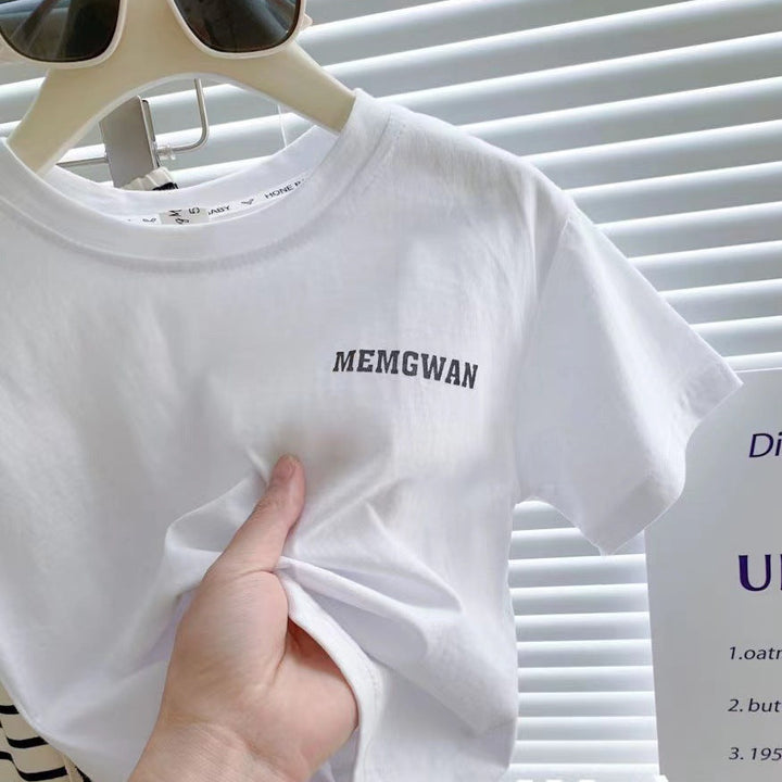 【90-140】シンプルTシャツ×ボーダー柄ワイドパンツセット