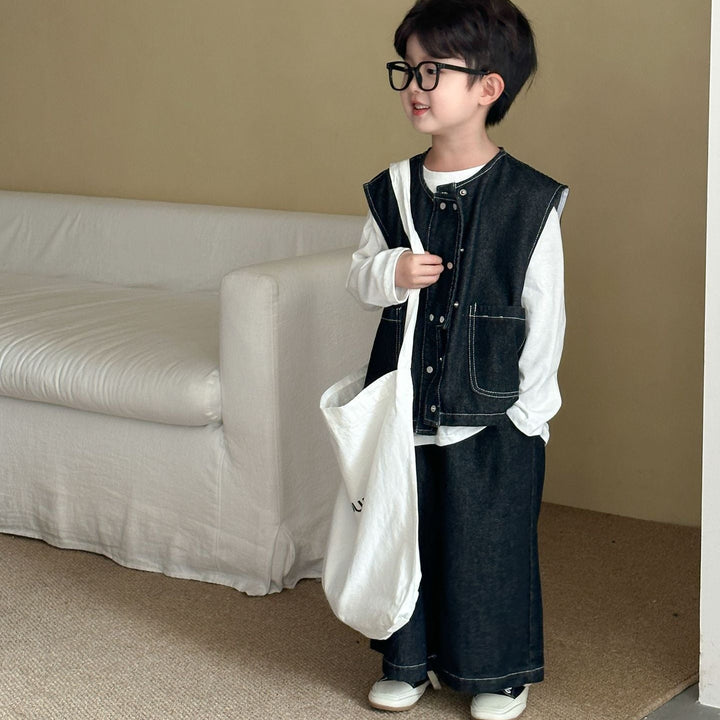 【80-150】シンプルワイドデニムパンツ