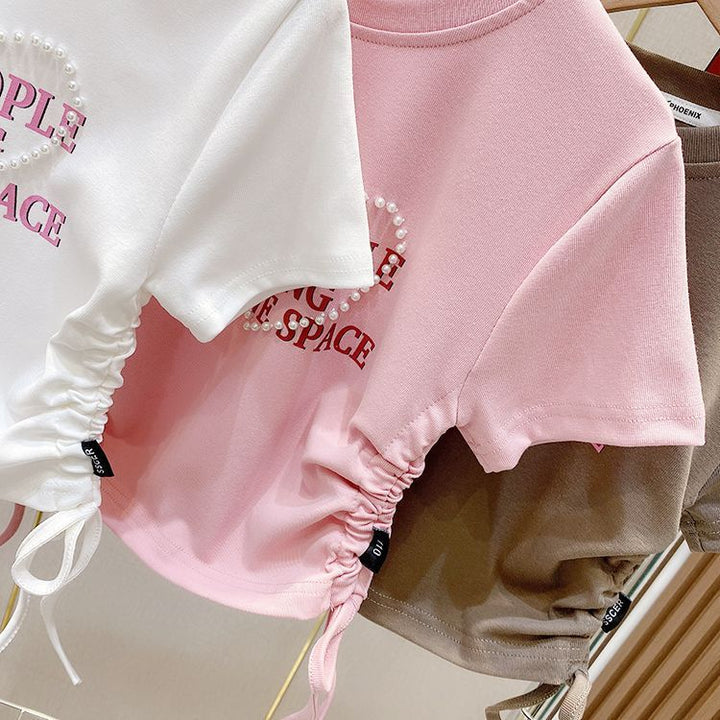 【110-150】ロゴ＆ハートシャーリングTシャツ