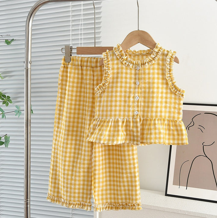 【90-140】ギンガムチェックフリルセットアップ