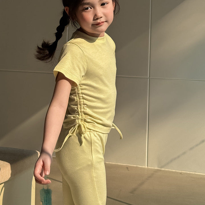 【90-140】ウエストシャーリングTシャツ×フレアパンツセット
