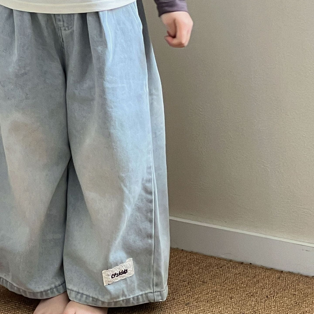 【90-140】ワンポイントワイドジーンズ