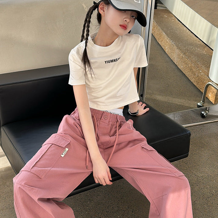 【120-150】バックハートデザインショート丈Tシャツ