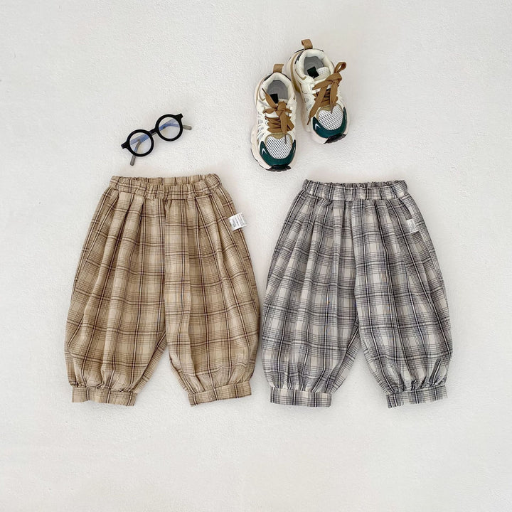 【73-110】チェック柄カジュアルロングパンツ