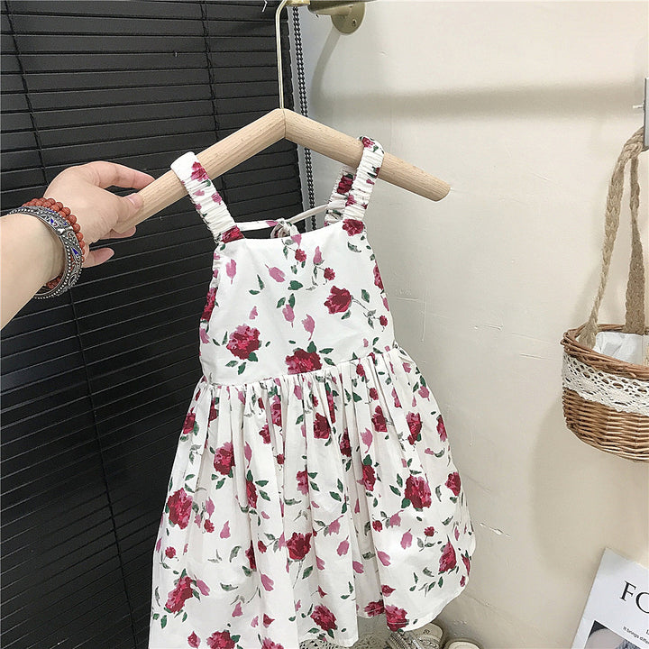 【90-140】バックオープンローズ柄ワンピース