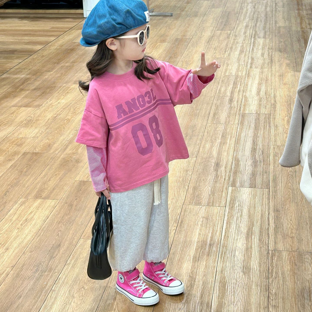 【90-140】フロントロゴレイヤード風トップス