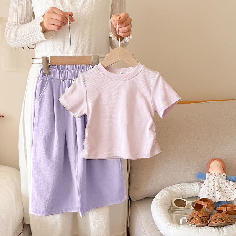 【90-150】ギャザーTシャツ×ロングパンツセット