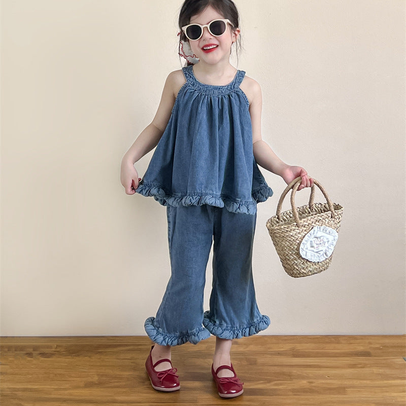 【90-140】ヘムデザインホルターネック×パンツセット