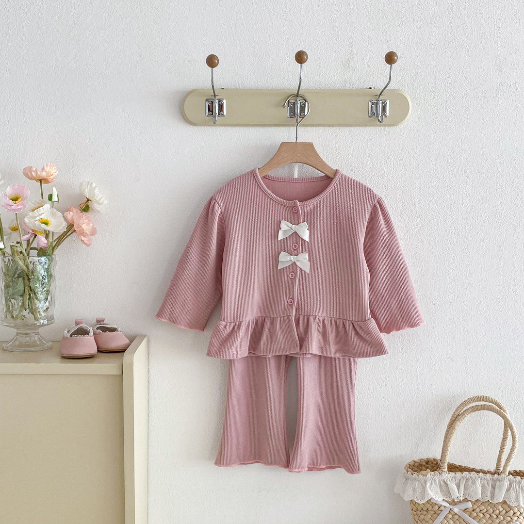 【80-130】フリルヘムカーデ×ロングパンツセット