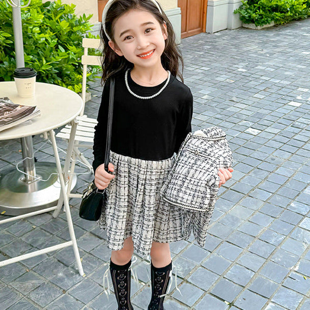 【90-140】ツイード風ジャケット×長袖ワンピースセット