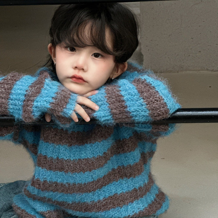 【90-150】ボーダー柄ニットプルオーバー