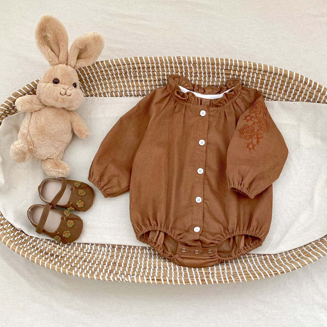 【73-90】袖刺繍長袖ロンパース