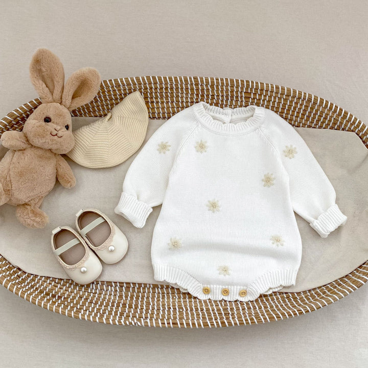 【73-90】花柄長袖ニットロンパース