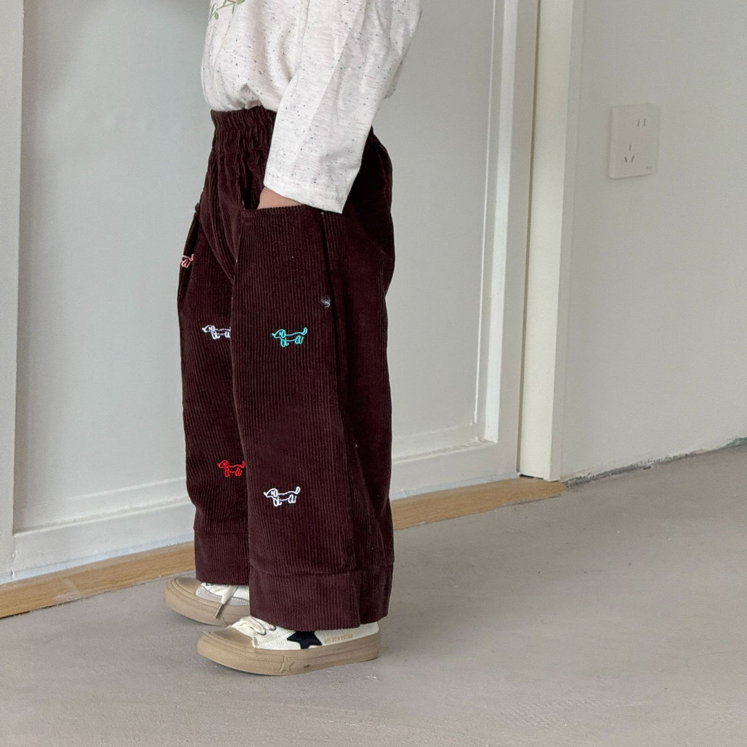 【80-150】ドッグ刺繍コーデュロイパンツ