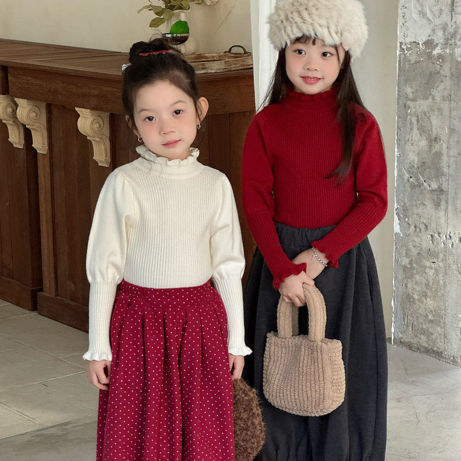 【90-150】パフスリーブハイネックセーター