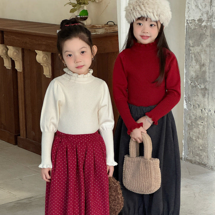 【90-150】パフスリーブハイネックセーター