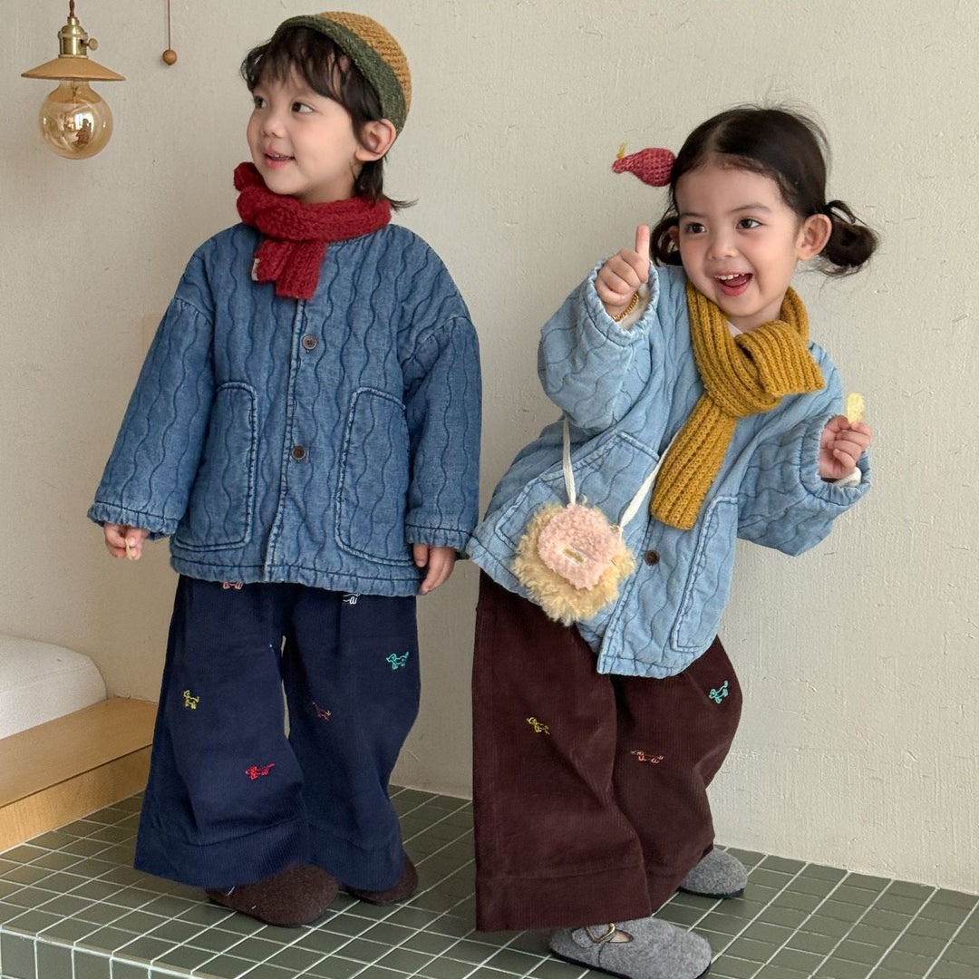 【80-150】ドッグ刺繍コーデュロイパンツ