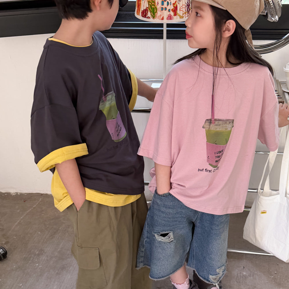 【100-150】抹茶ドリンクデザインTシャツ